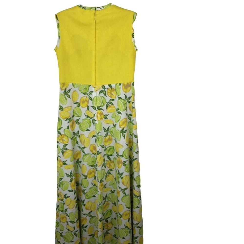 Vtg Handmade Womens Sleeveless Maxi Dress Size M Yellow Lemons Limes 1960s 1970s - Picture 5 of 13